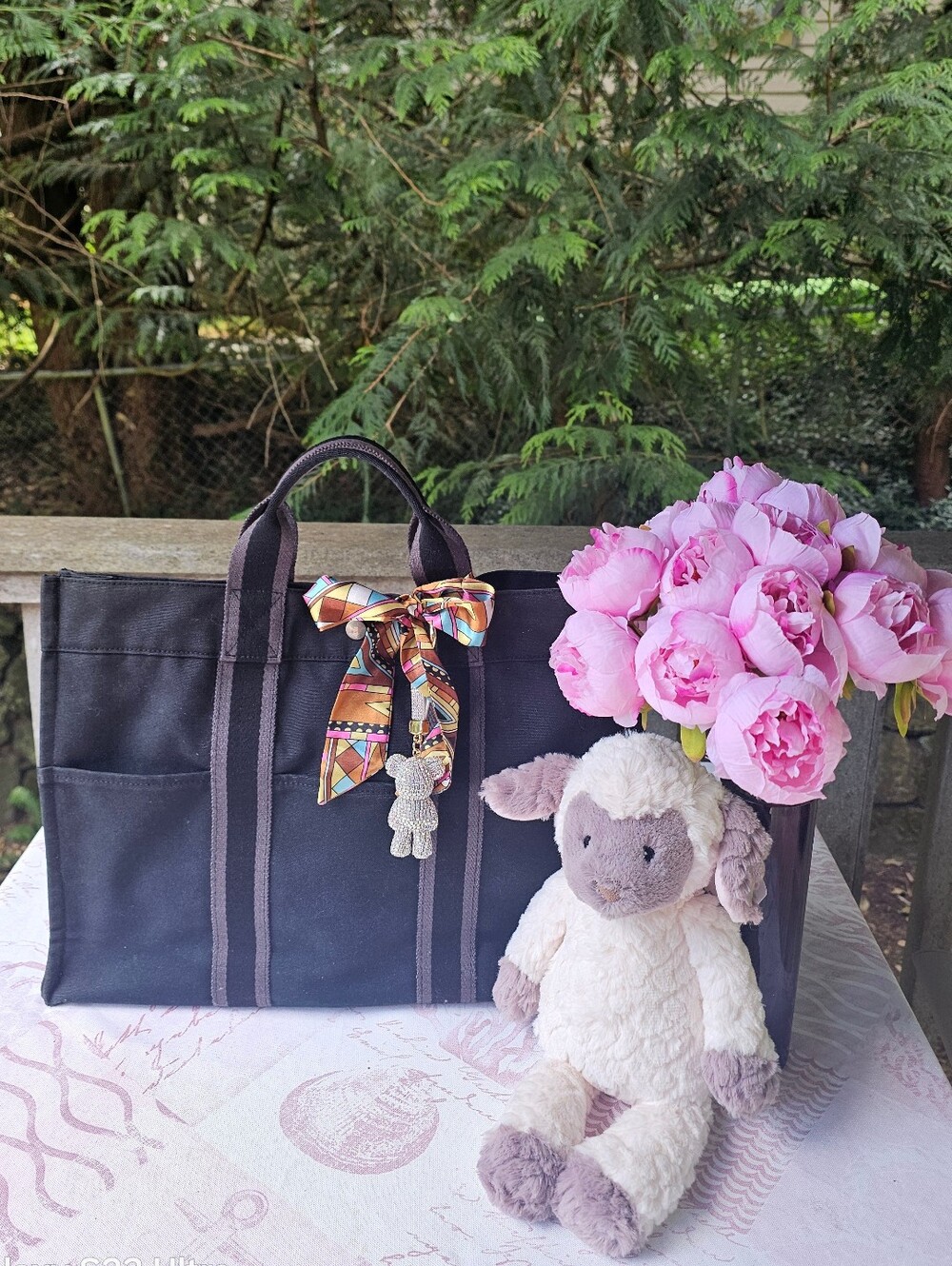 Vintage Hermès Fourre Tout MM Tote in Black|Charcoal Grey Cotton Canvas